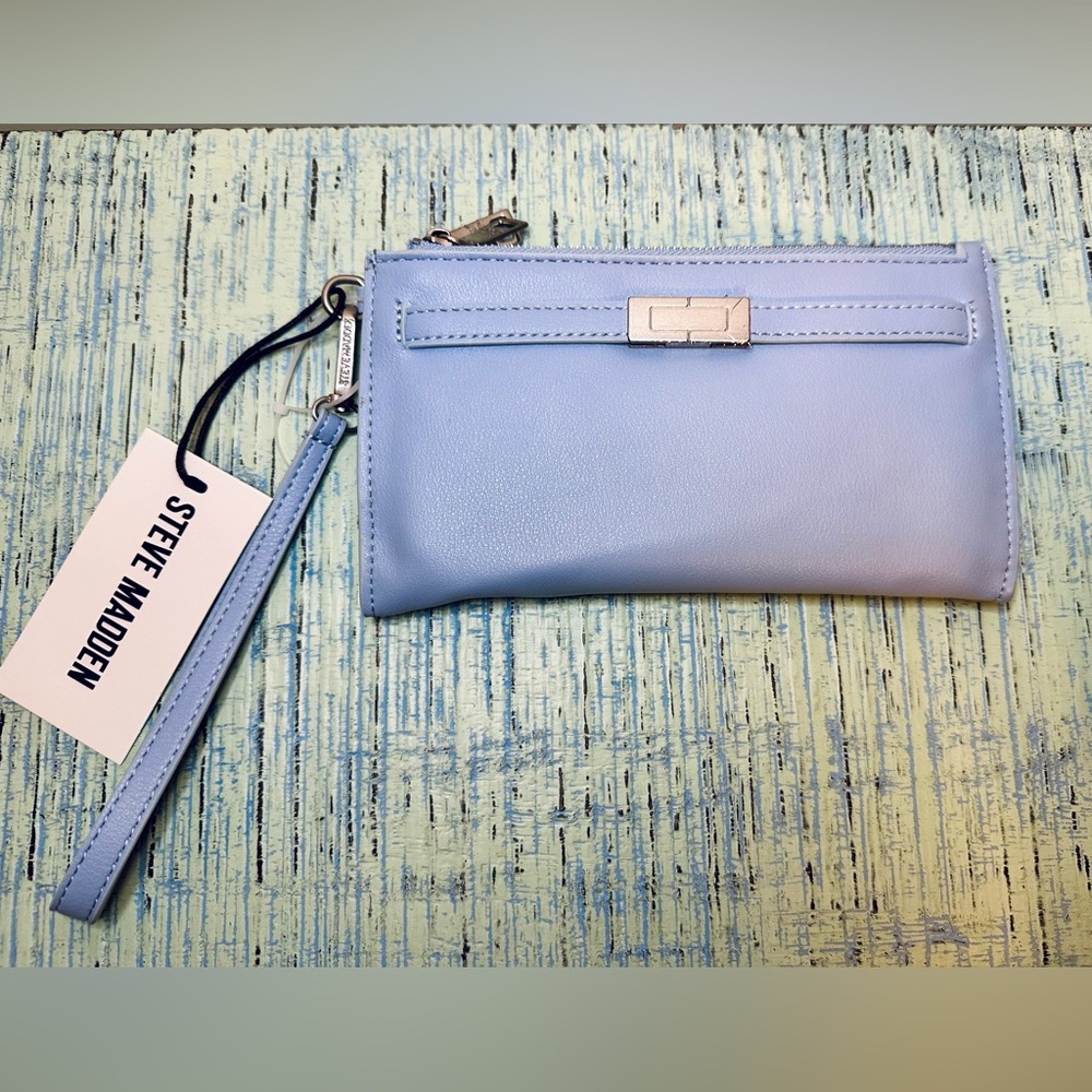 Steve Madden Light Blue Double Zip Wristlet New